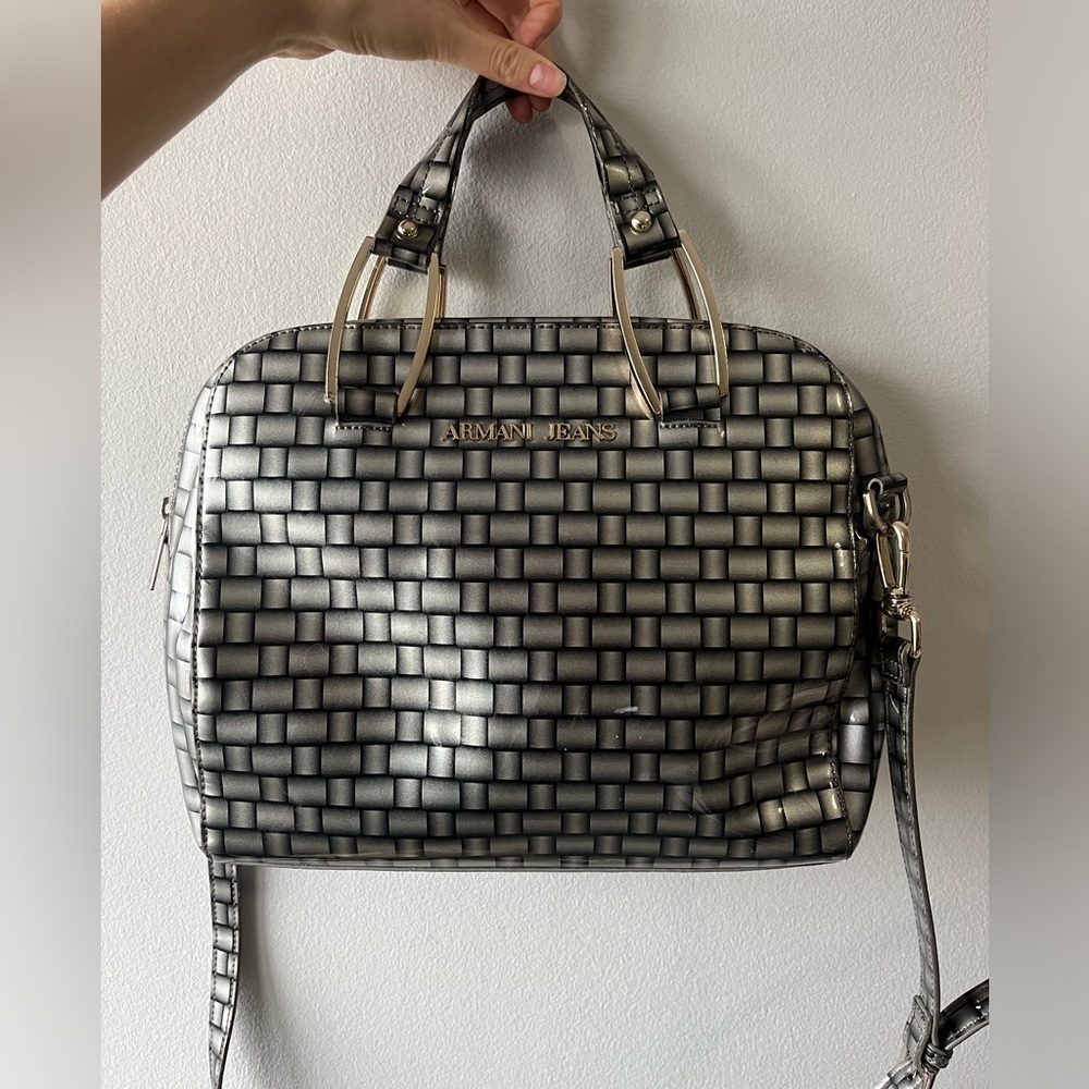 Armani Jeans patent leather handbag in silver